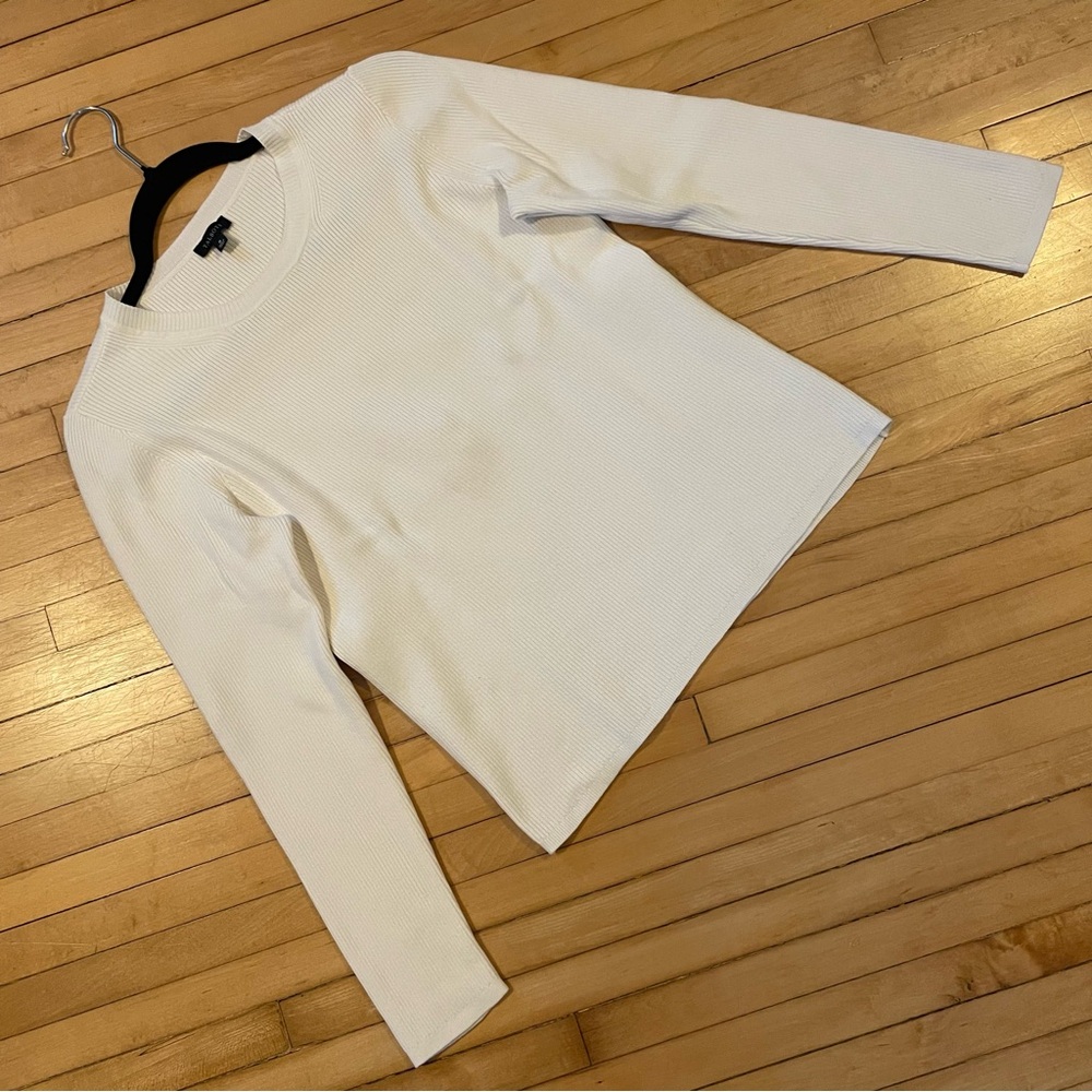 TALBOTS Ribbed Knit Long Sleeve Boxy Fit Sweater Crewneck Minimalist Cream